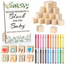 wookidel Baby Shower Games Sign Kit with 50 Blank Wooden Baby Blocks, 24 Acry...