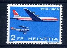 SWITZERLAND - 1969 - Postal Aircraft DH-3 (1919) & Jet Aircraft DC-8 MNH**