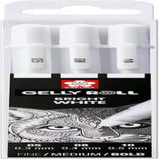 Gelly Roll Basic White Gel Pen Set of 3, Assorted Sizes Opaque Pens for Highli