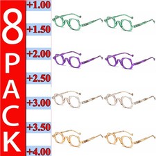 8 Pairs Mens Women Spring Hinge Round Horn Power Oval Reading Reader Glasses
