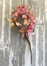 Antique Vintage Millinery Fabric Spray of Leaves Pink  Yellow Colors