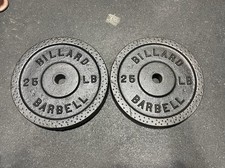 Vintage Billard Barbell 25lb PAIR Standard Size Weight Plates Thick Dimple Rare