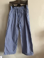 River Island Blue White Wide Leg Poplin Trousers Pockets  Striped UK 14