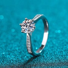 Moissanite Ring For Women, Engagement and Wedding Jewelry, 925 White Gold Plated