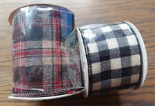 Luxury Christmas Wired Ribbon Lot Plaid Buffalo Check Tartan Wreath Bow Craft 2