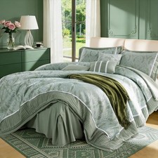 King Size Comforter Set 7 Piece, Jacquard Woven with Damask, Bedding Set in a Ba