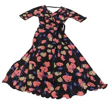 Prada 2019 Archive Black Floral Wrap Midi Dress IT 38 US 2 Poppy Rose Ruffle
