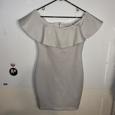GUESS Los Angeles White Flounce Off- Shoulder Collar Full Zipper Bodycon Dress M