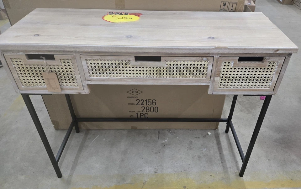 Rustic Console Table with 3 Drawers Farmhouse Country Style, Natural Finish - Image 3 of 3