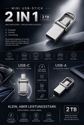 2TB USB Stick USB-C & USB-A 2-in-1