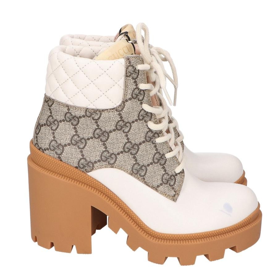 GUCCI Ankle G Supreme Canvas Boots Size:35.5/JP:22.5 White/Beige 141178K Authen thumbnail 4