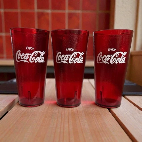 Vintage Collectible Coca Cola Red Plastic Textured Resturant Tumblers | Set Of 3