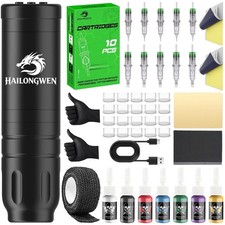 Wireless Tattoo Kit Complete for Beginners Pen Machine with Power Supply Needles