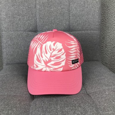 Roxy Hat Cap Snap Back Pink Mesh Trucker Womens Adjustable Tropical Leaf Beach
