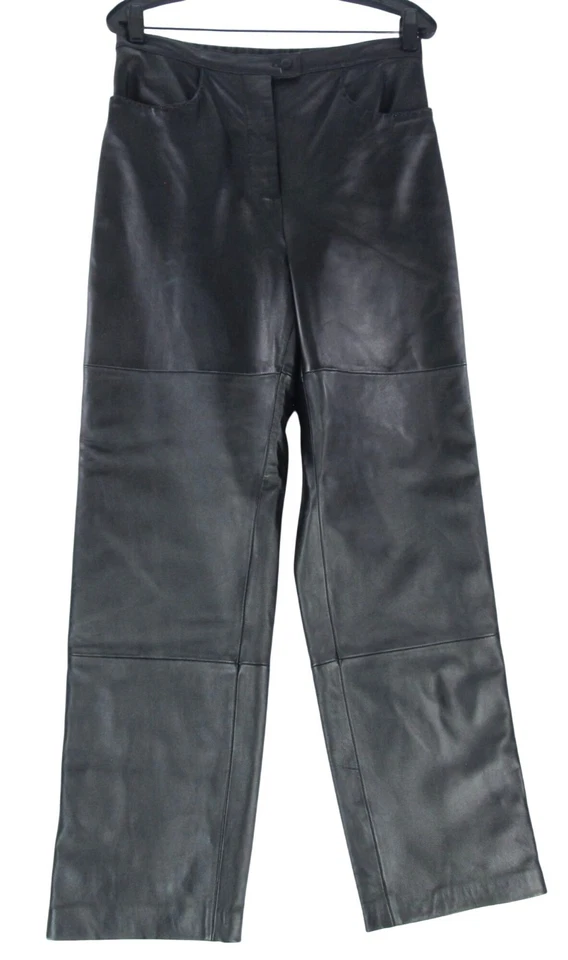 Pantalones de cuero negros vintage años 90 para mujer talla M tiro alto pierna recta motociclista Foto 3 de 4