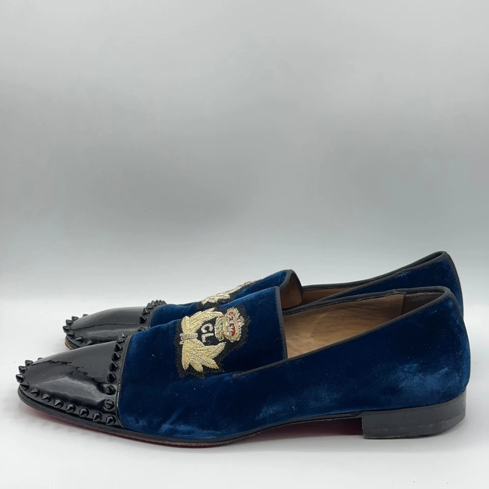 CHRISTIAN LOUBOUTIN Captain Loubi Velvet Crest Loafer Patent Spikes Sz 43.5 - Image 4 of 4