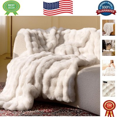 Ultra Soft Cream White Faux Fur Throw Blanket - 50x60 for Maximum Comfort