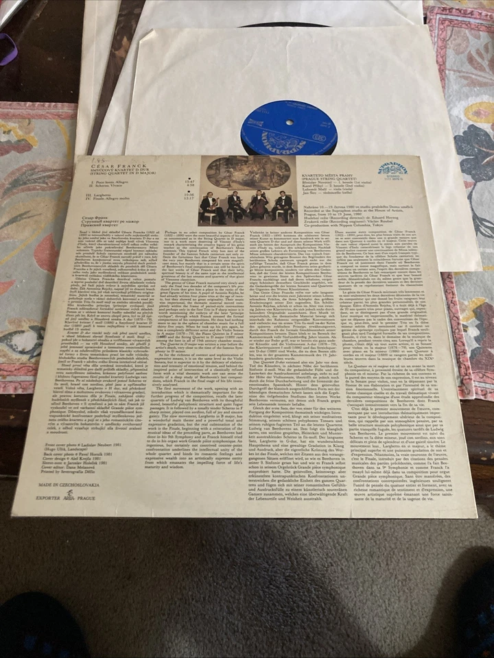 Franck: D Major Quartet, Prague Quartet, Supraphon 1111 2979, 1981, Czech, EX - Image 2 of 4