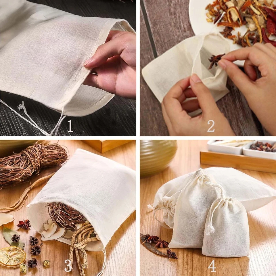 Reusable Cotton Drawstring Gauze Bags 50 Pack White 6x8cm Microwave Safe - Image 4 of 4