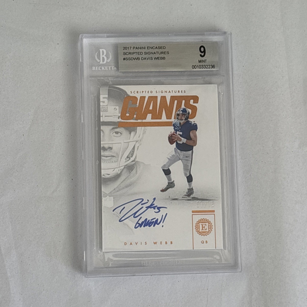 2017 Panini Encased Davis Webb Scripted Signatures Auto /75 BGS 9 Auto 10 Giants