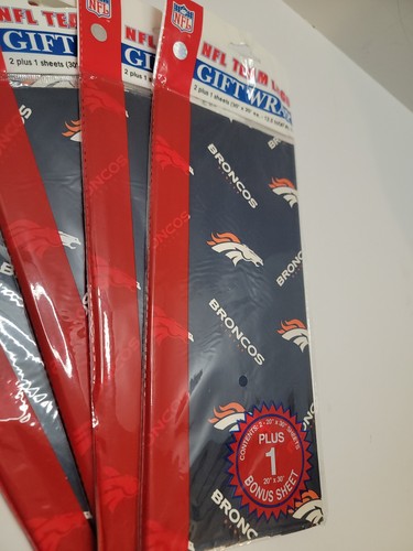 NOS! 4 Packs Denver Broncos NFL Team Logo Wrapping Paper Lot Vintage 2005 PSG - Picture 3 of 5
