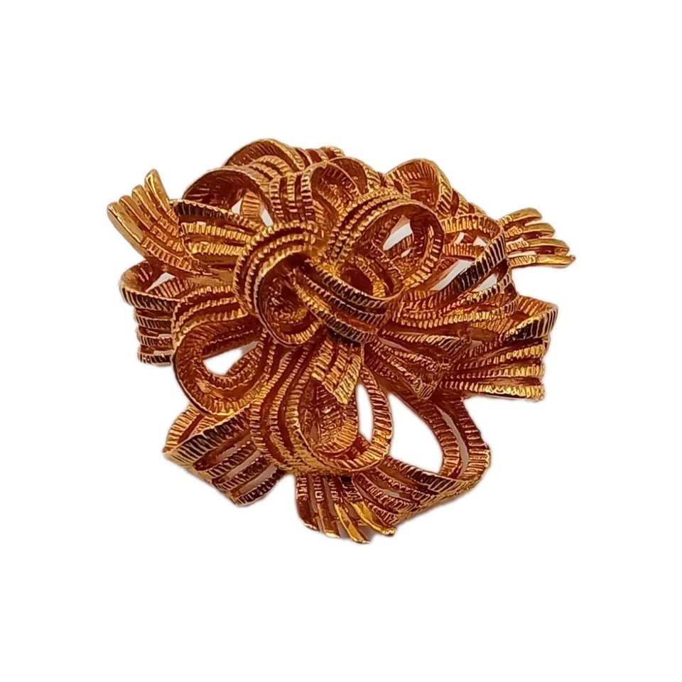 Broche Vintage M JENT Cinta Ornamentada Lazo Tono Dorado Calado Texturizado 2 pulgadas Foto 3 de 4
