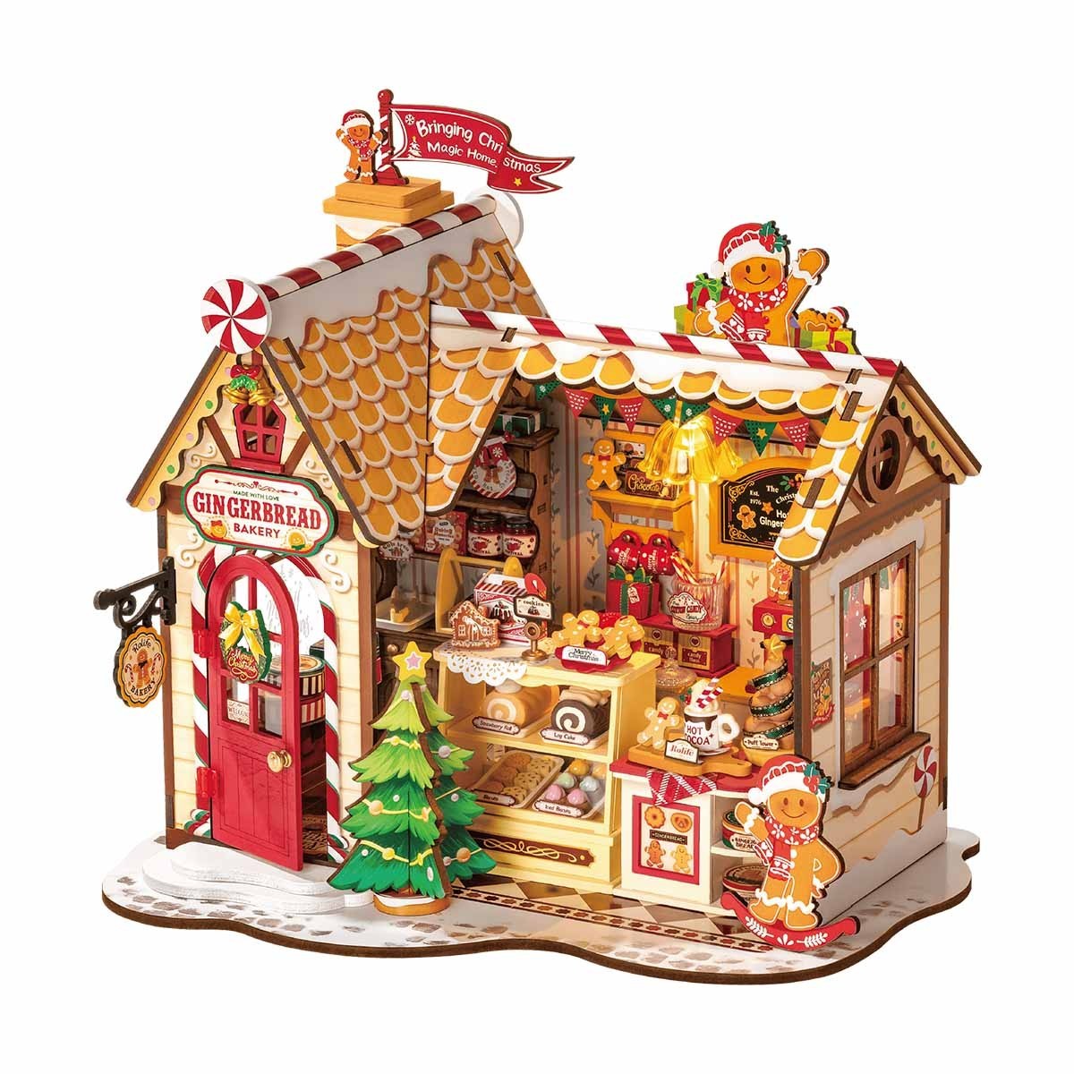 Rolife Wooden Miniature DollHouse 3D Puzzle Christmas Gingerbread LED Xmas Gifts