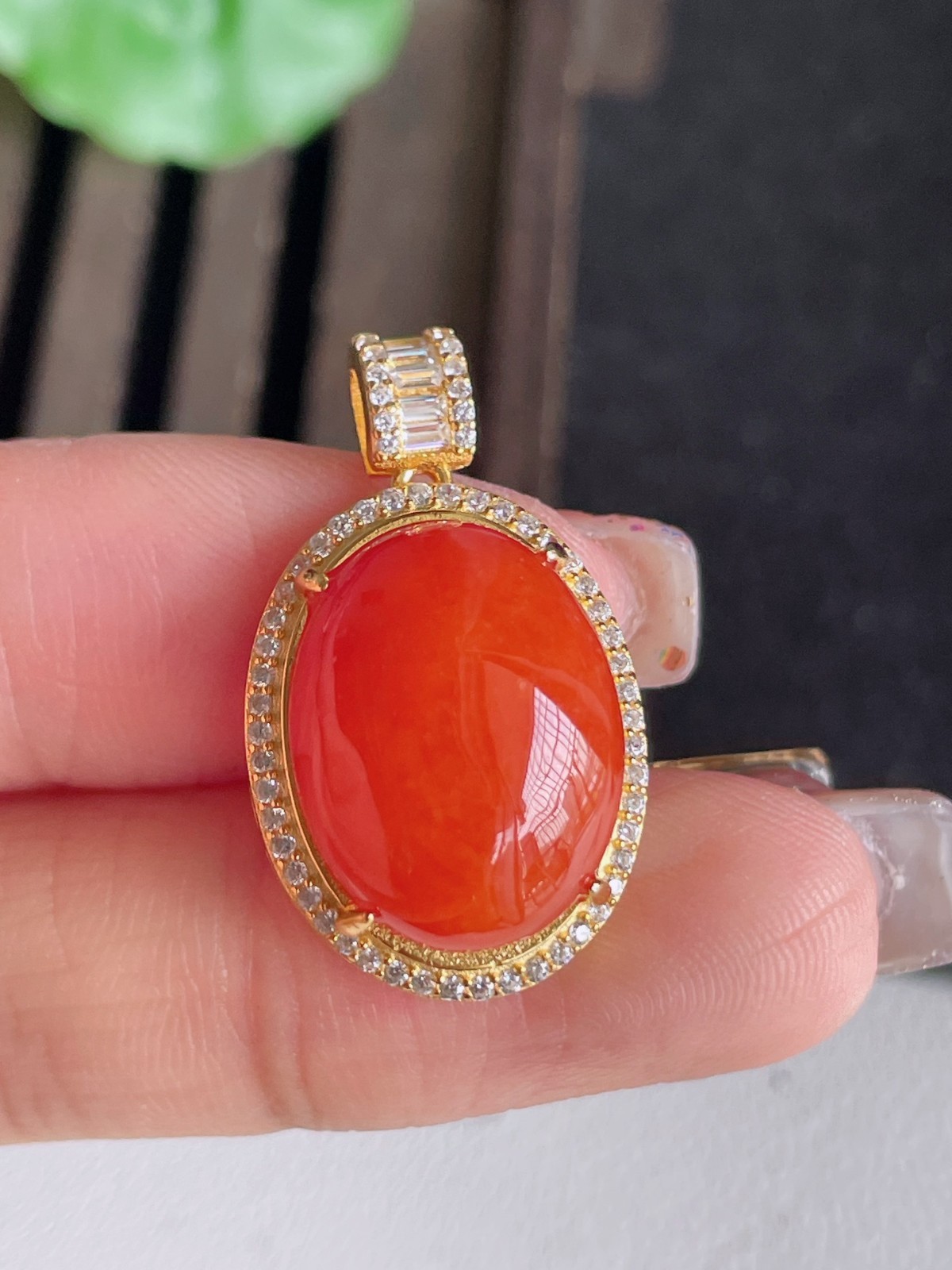 Certified Natural A-Grade Burmese Jadeite 925 Silver Red Jade Egg-Shaped Pendant