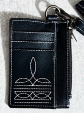 NEW Leather Card Holder Wallet w Zipper Coin Pocket Wrist Strap Black