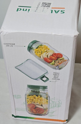 Saladkind To-Go Salad Container Jar, Screw & Snap Lid, 700ml, Clear/Green