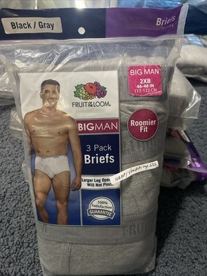 3 Pack Gray Fruit Of The Loom Big Man Briefs Size 2XB(46-48