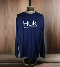 Huk Performance Fishing Shirt Mens XL Blue Long Sleeve Pullover Lightweight
