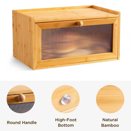 Farmhouse Bread Box for Kitchen Countertop, Modern Bamboo Large Bread Storage... - Picture 5 of 7