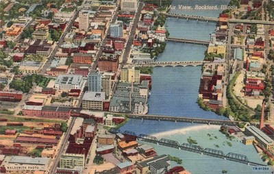 ROCKFORD IL AERIAL VIEW 1941 VINTAGE LINEN POSTCARD 090425 U
