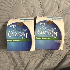 2 Pair L eggs Sheer Energy Pantyhose Control Top Suntan Q