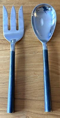 Patino & Wolf Stainless Steel Hand Forged Salad Servers Fork Spoon Set 12'' 2 pc