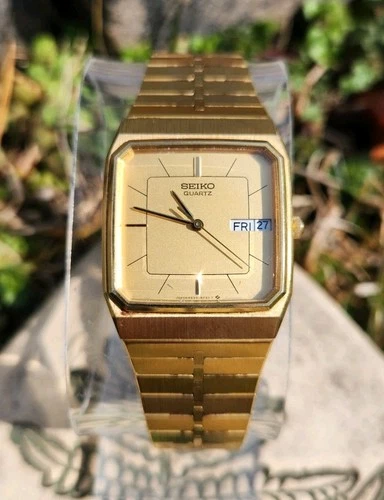 Vtg Seiko Quartz 6533-5039 Day/Date RARE Dress Tank 29mm Men's Gold Tone Watch!