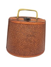Vintage Wooden Box Purse Brown With Handles Embossed Floral Vine Motif M7