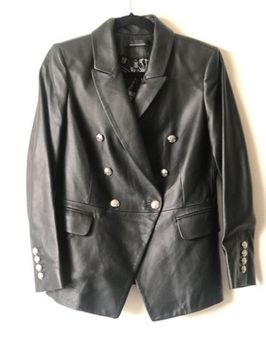 NEW WHITE HOUSE BLACK MARKET WHBM $595 BLACK 100% LEATHER STUDIO BLAZER SZ 6