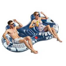 Inflatable Double River Tube for 2, 660lb Capacity, Heavy Duty Float with Backre