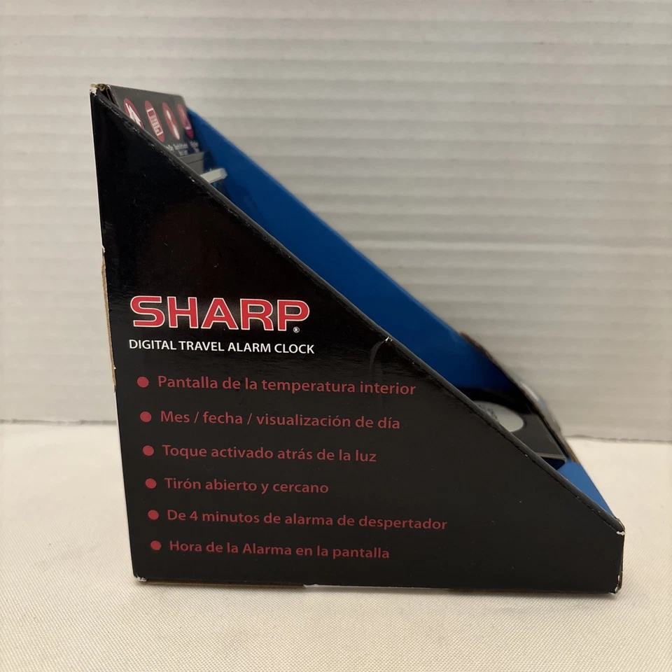 Sharp Tech LCD Travel Alarm Clock Ultra-Slim Design Folding Case Black Unopened - Image 4 of 4