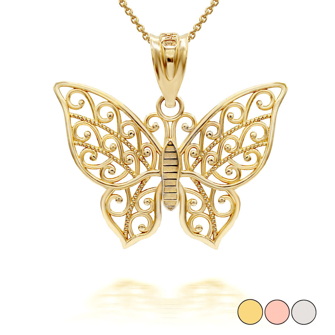 Gold Or 925 Silver Butterfly Filigree Pendant Pendant Necklace Standardowy oryginalny produkt