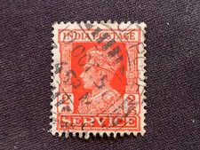 INDIA 1939 KING GEORGE VI POSTAGE ON SERVICE 2 ANNAS VERMILION RED USED KGVI 2A