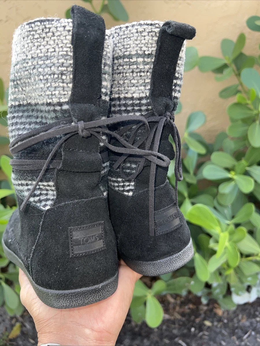 Toms Suede Jacquard WOMS Nepal Boots Warm Lined Flat Ankle Boots Casual Size 7.5