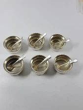6 Antique Gorham Sterling Open Salt Dishes w/Spoons LAG Hallmarks  Mono S