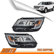 Headlights For 2016-2019 Ford Explorer w/LED DRL Chrome Housing Left+Right Side