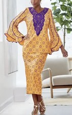 Ashro Ethnic African American Pride Mustard Purple Fatu Skirt Suit Size 14