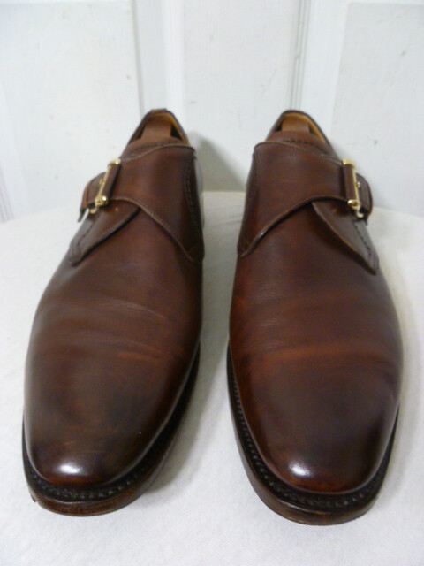 BALLY OTIS MENS MONK STRAP SHOES BRN CALFSKIN LEATHER GOOD YEAR