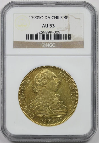 1790SO DA Chile 8E NGC AU 53 Gold 8 Escudos 