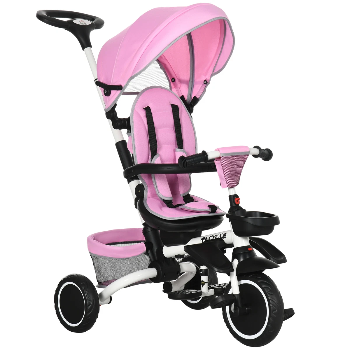 Pink tricycle with store push handle